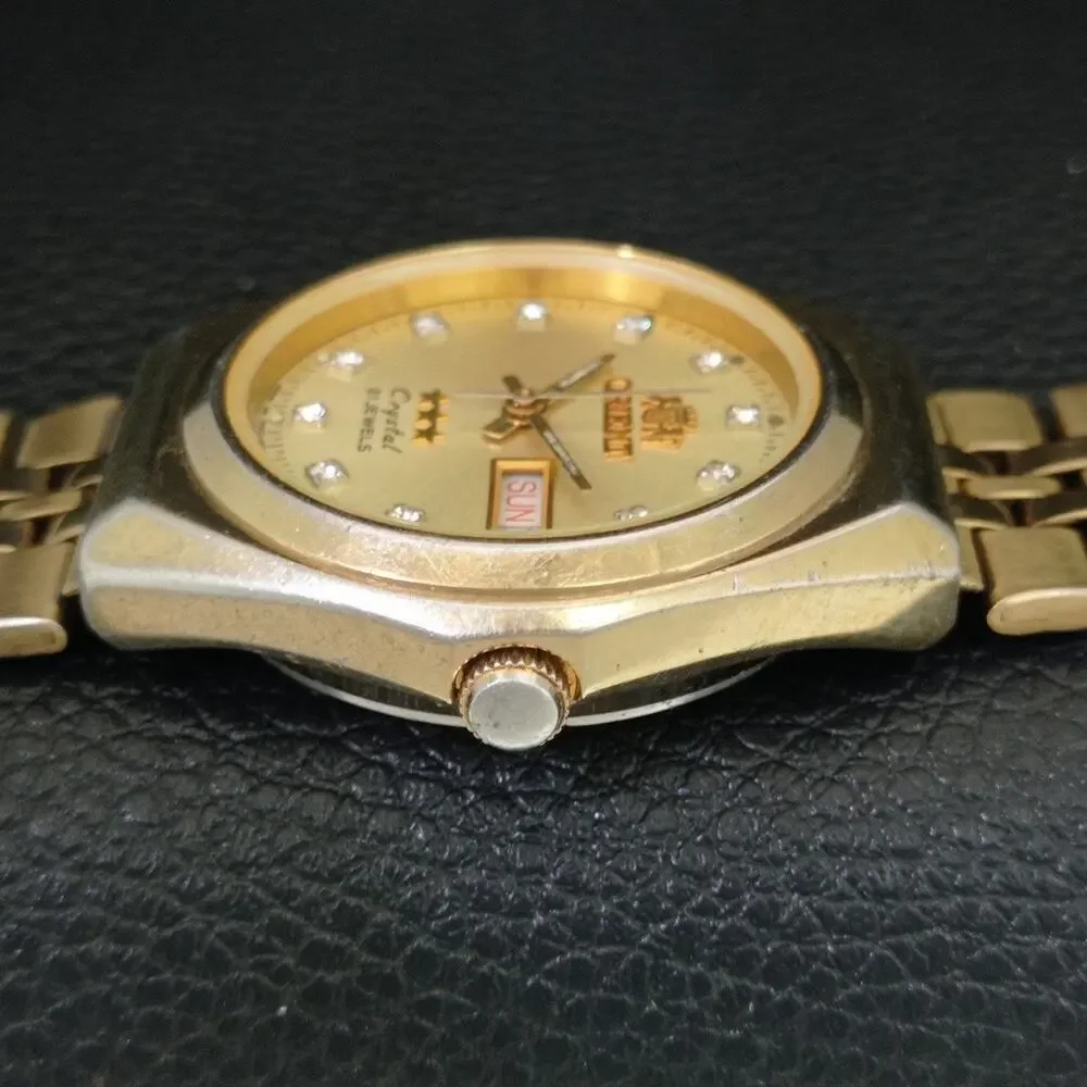 Vintage 1976 Orient Automatic Mens Gold Watch W/daydate & Diamond accents